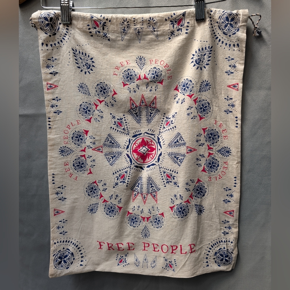 Free People Beige and Blue Patterned Drawstring Dust Bag